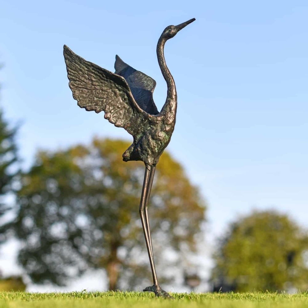 Cast Iron Freestanding Flamingo Garden Sculpture-Head Up