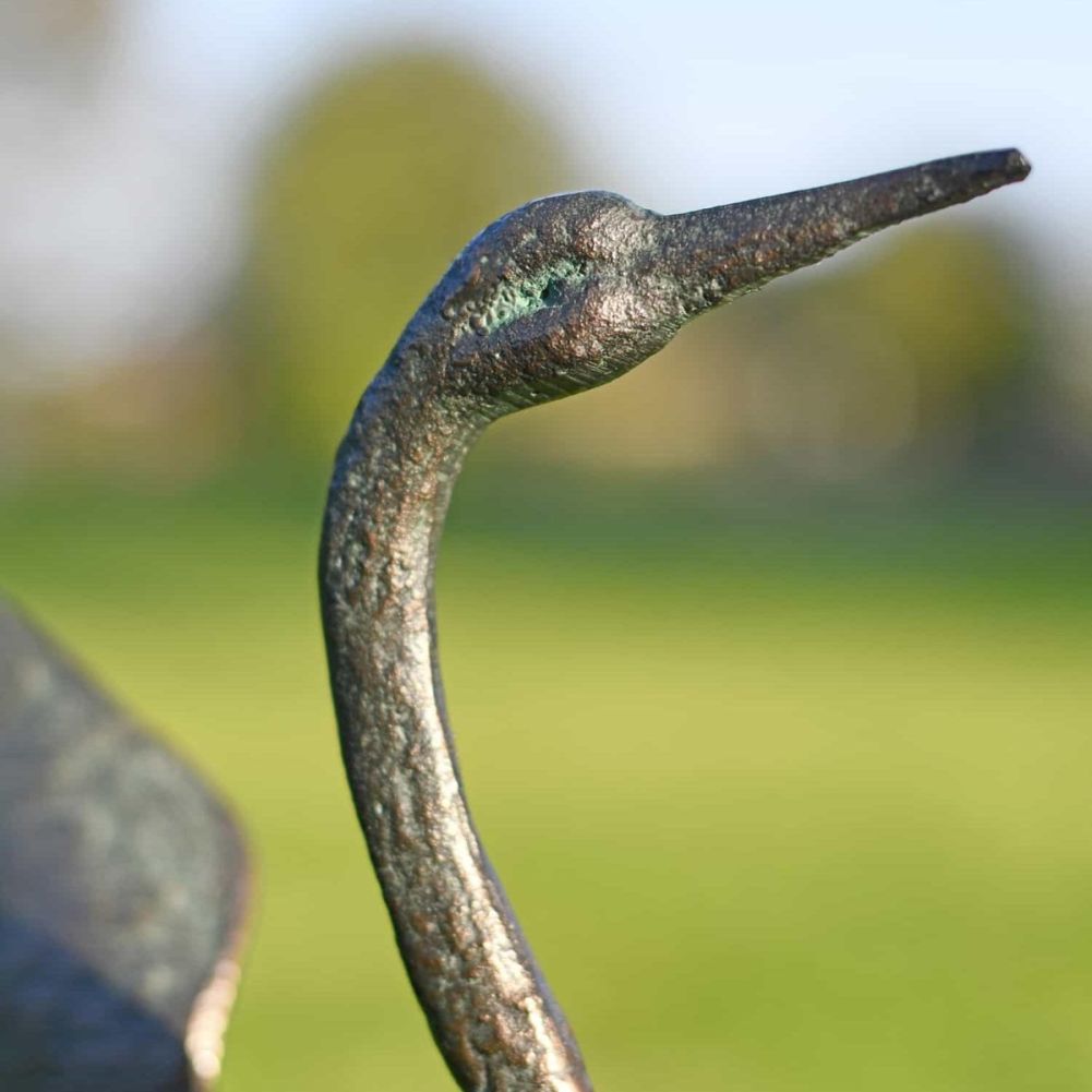 Cast Iron Freestanding Flamingo Garden Sculpture-Head Up Close