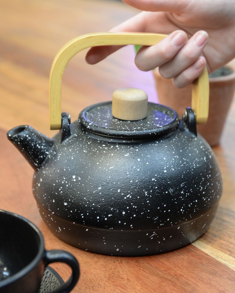 Scale Of The Speckled Black & Bamboo Japanese Teapot