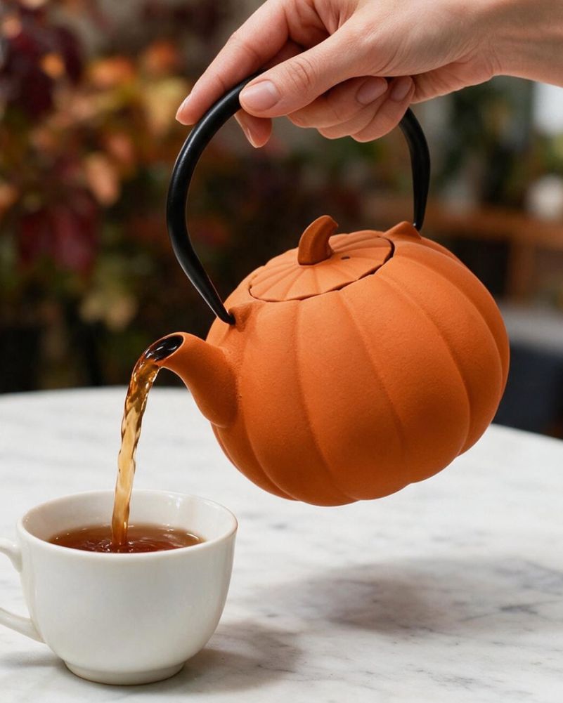 Cast Iron Japanese Teapot Pumpkin Design Digital Illustration