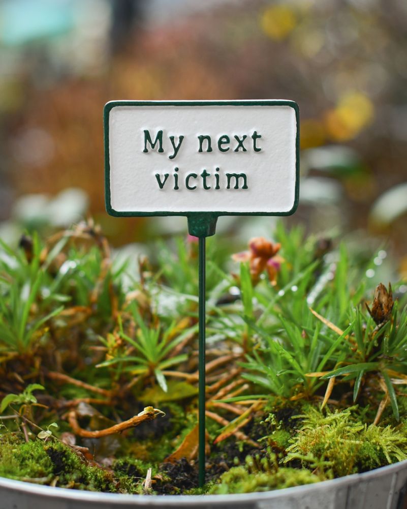 Cast Iron 'My Next Victim' Humorous Plant Pot Spike
