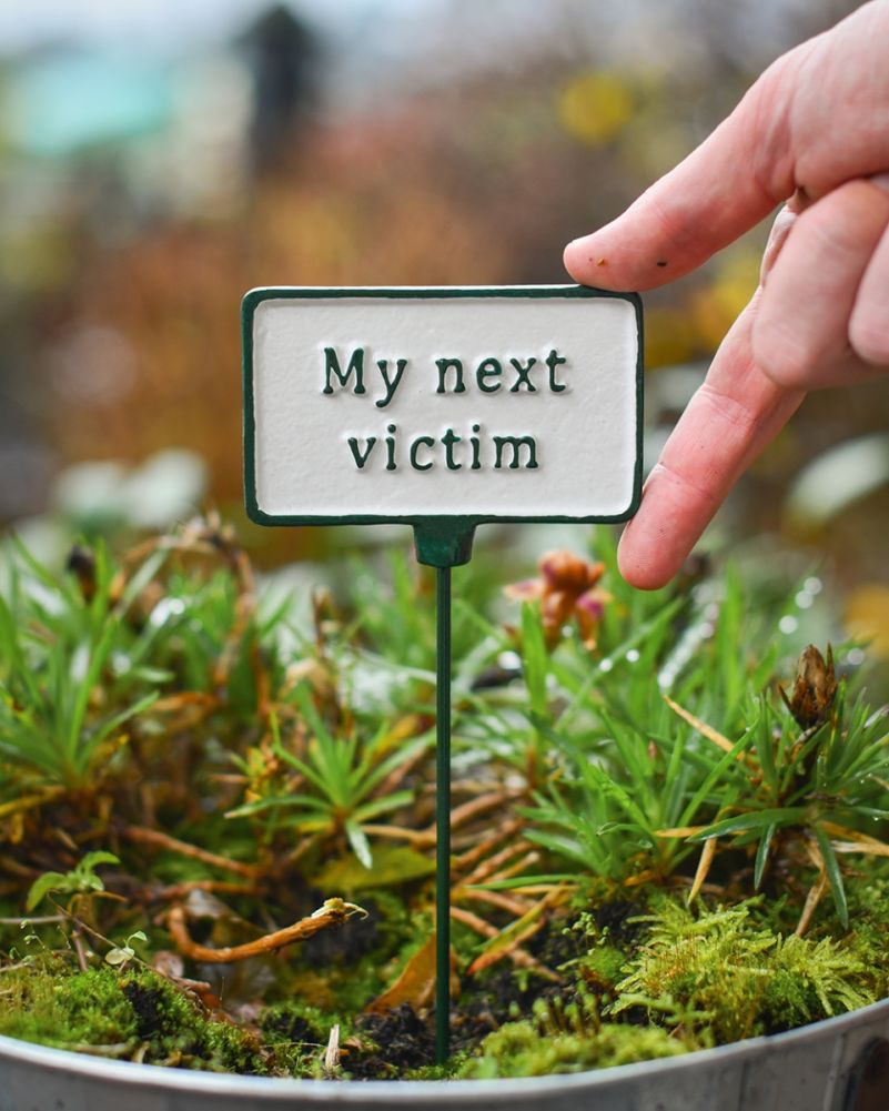 Cast Iron 'My Next Victim' Humorous Plant Pot Spike Scale