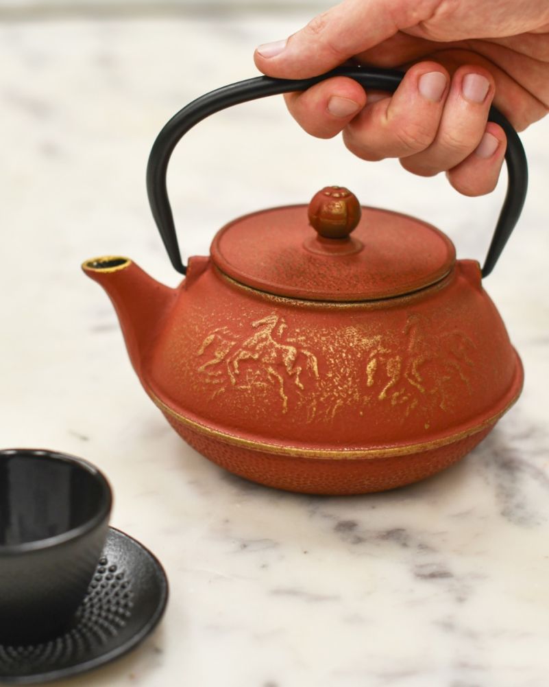 Cast Iron Pink Gold Japanese Horse Teapot Scale