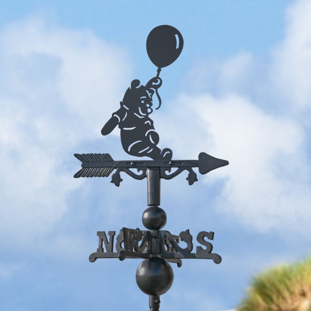 Cast Iron & Steel Bear & Balloon Miniature Weathervane In Front Of A Blue Sky