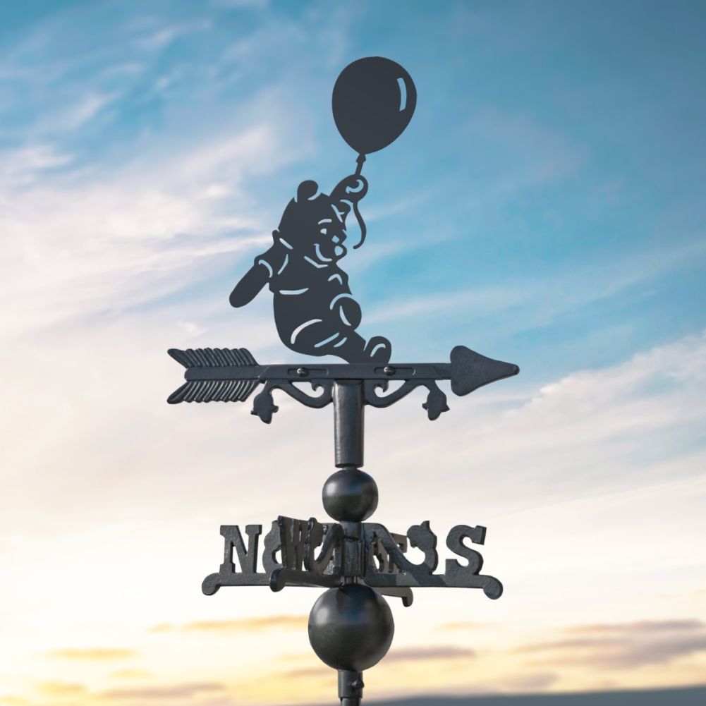 Cast Iron & Steel Bear & Balloon Miniature Weathervane In A Sunrise Setting