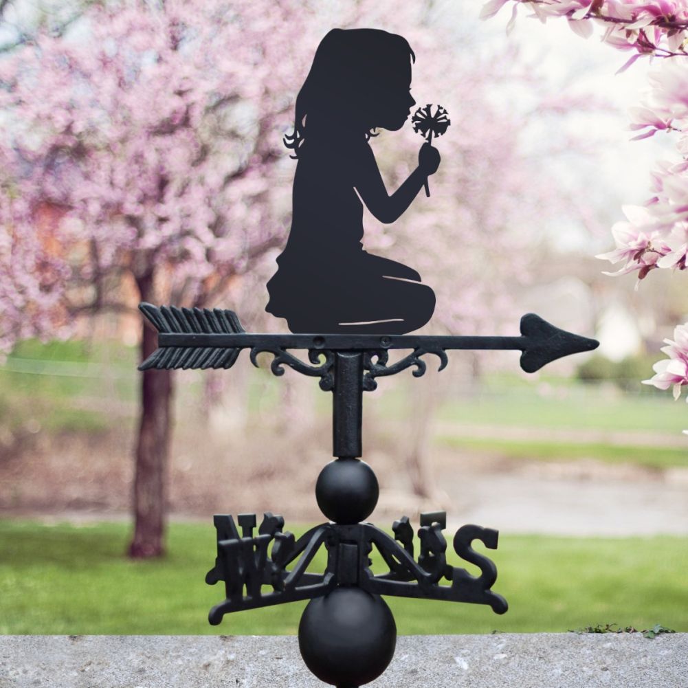 Cast Iron & Steel Child Silhouette Weathervane in a Blossom Setting