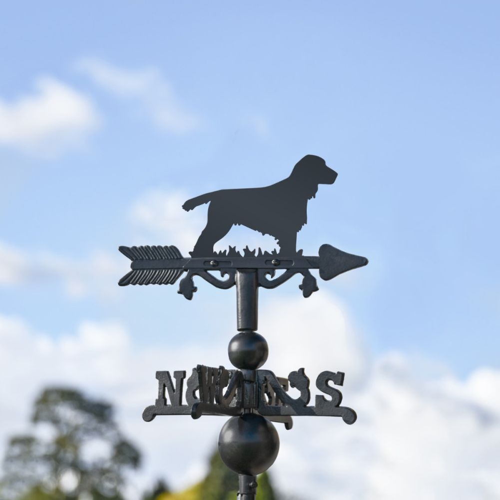 Cast Iron & Steel Cocker Spaniel Miniature Weathervane In A Countryside Setting
