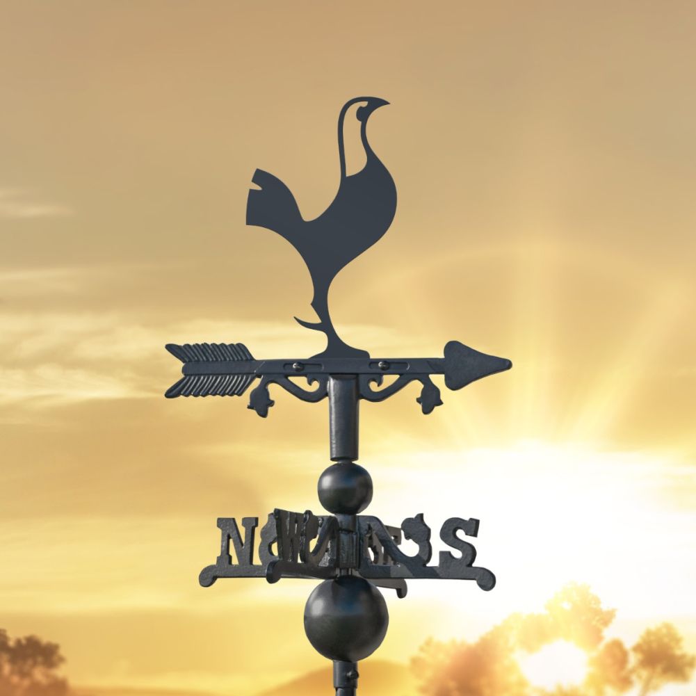Cast Iron & Steel Contemporary Cockerel Miniature Weathervane In A Sunset Setting