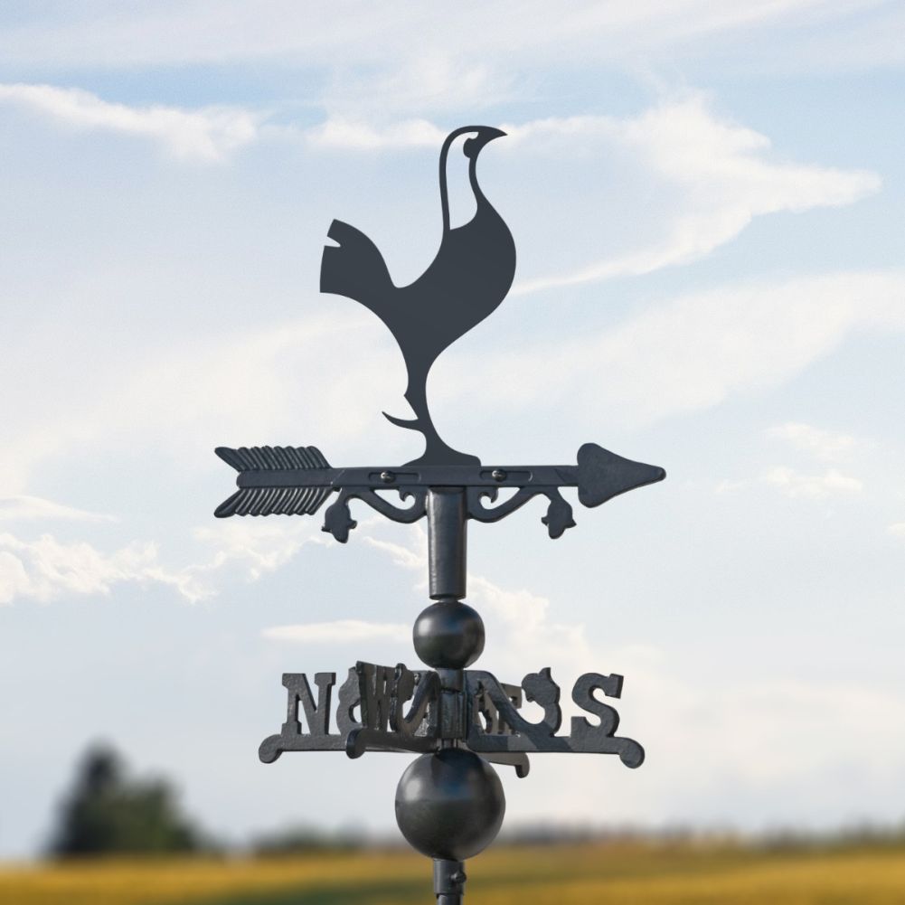 Cast Iron & Steel Contemporary Cockerel Miniature Weathervane In A Countryside Setting