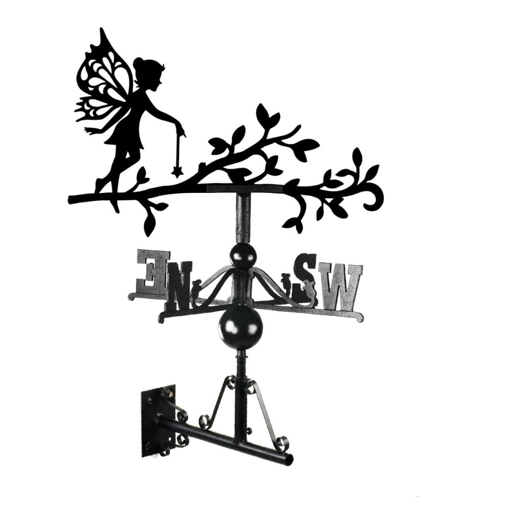 Cast Iron & Steel Fairy on Branch Weathervane on white background