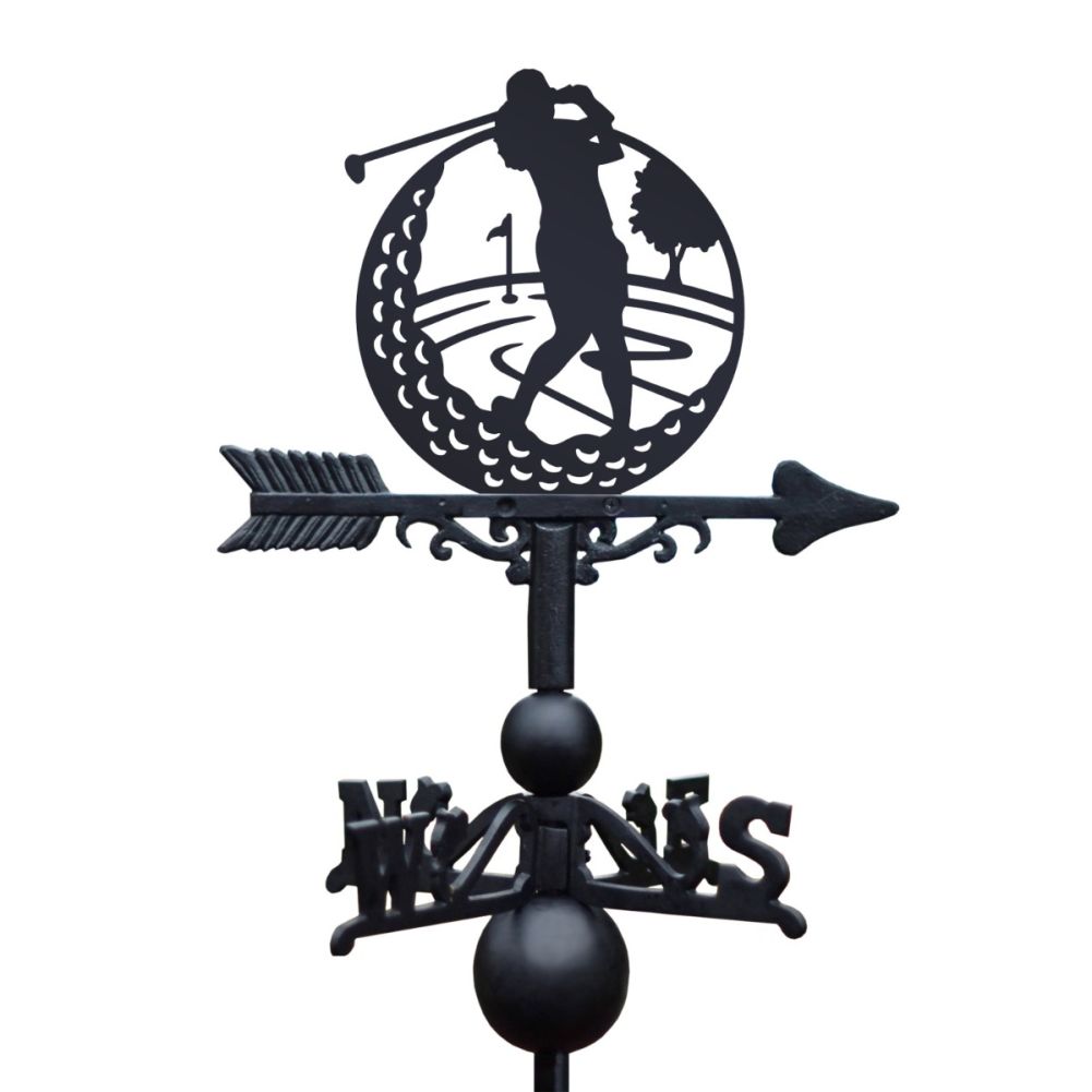 Close Up Of Cast Iron & Steel Female Golfer Weathervane Topper