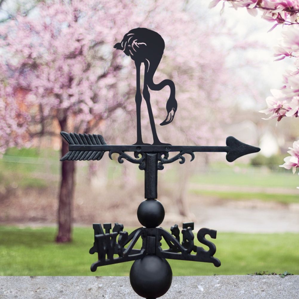 Cast Iron & Steel Flamingo Weathervane in a Blossom Setting