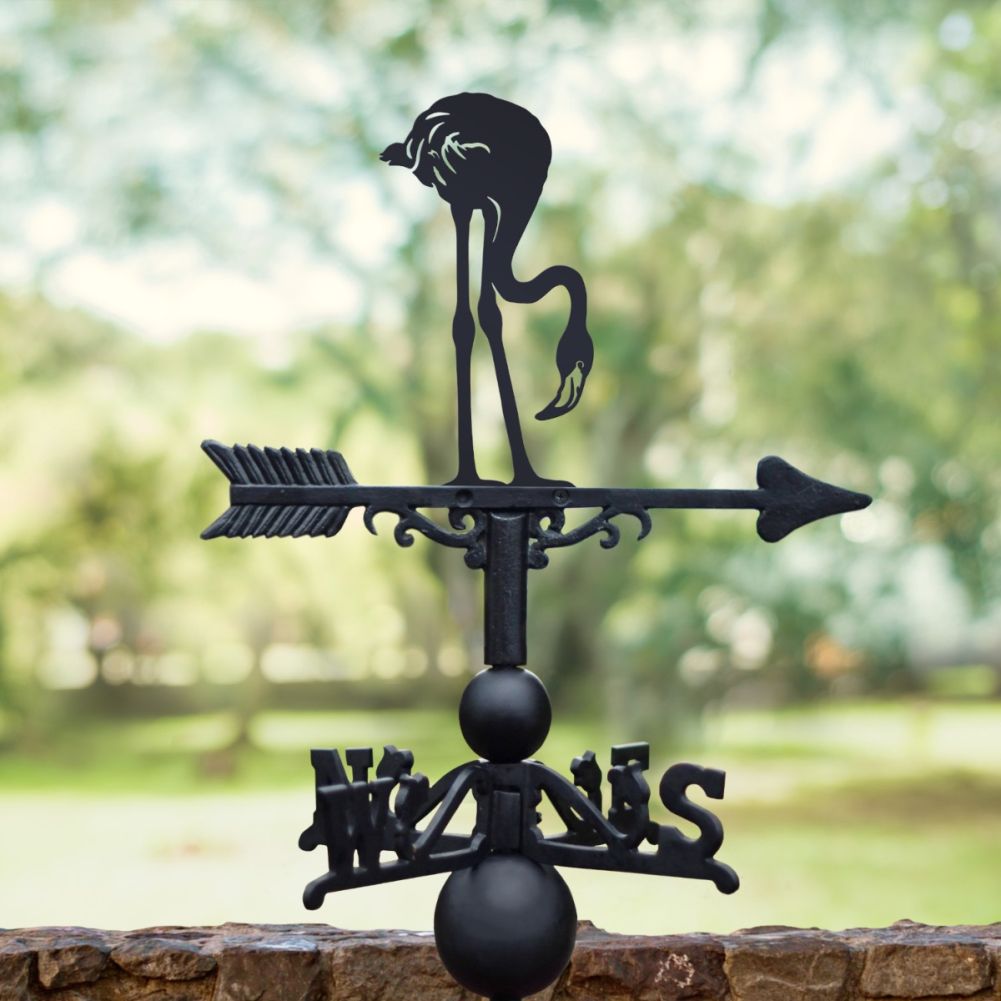 Cast Iron & Steel Flamingo Weathervane in a Park Setting