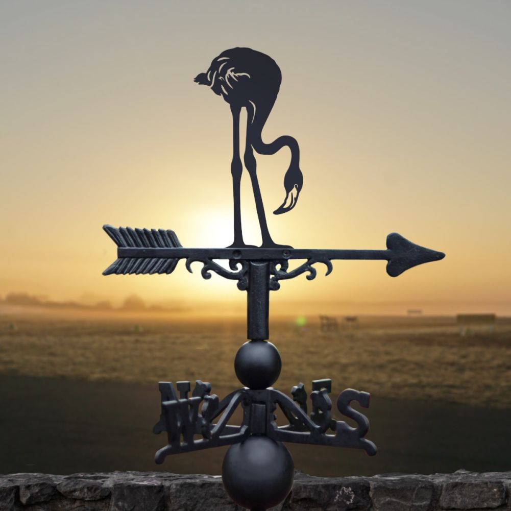Cast Iron & Steel Flamingo Weathervane in a Sunrise Setting