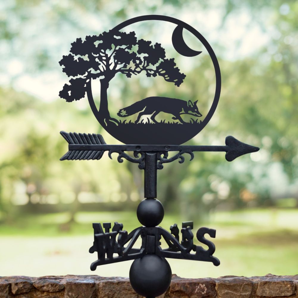 Cast Iron & Steel Fox & Moon Weathervane In A Park Setting