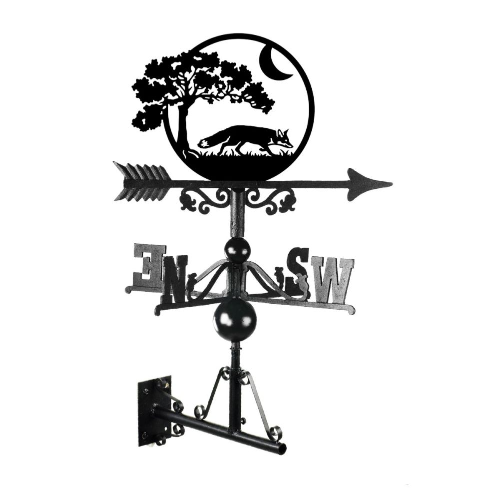 Cast Iron & Steel Fox & Moon Weathervane On A White Background