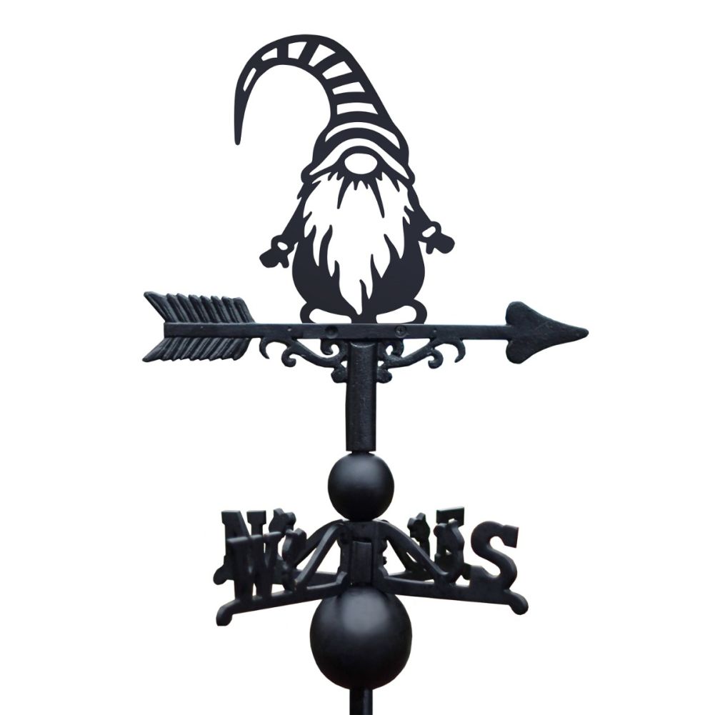 Cast Iron & Steel Gonk with Striped Hat Weathervane zoomed in on white background