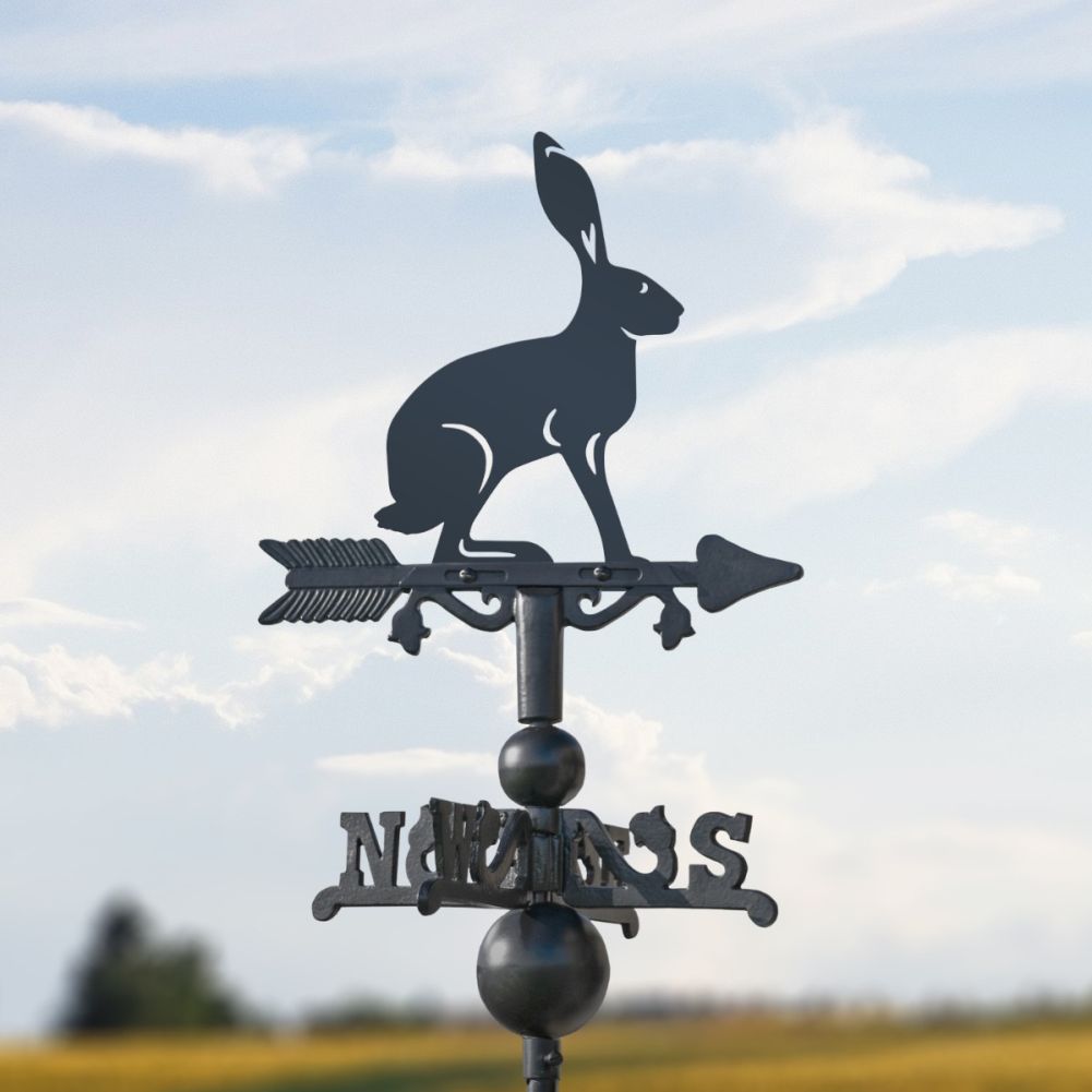 Cast Iron & Steel Hare Miniature Weathervane In A Countryside Setting