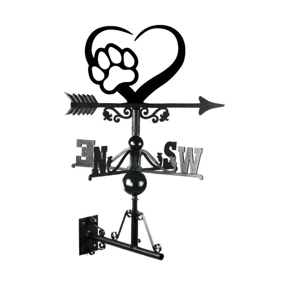 Cast Iron & Steel Heart & Paw Weathervane On A White Background