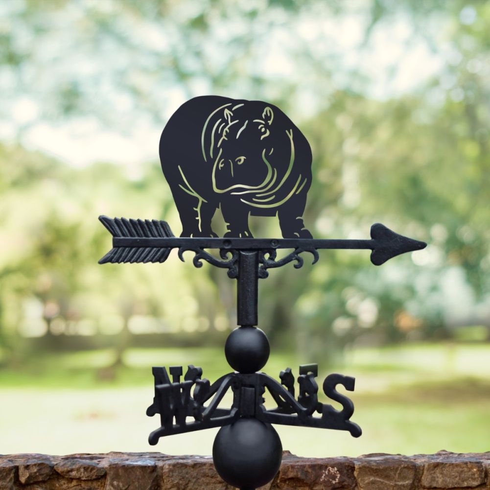 Cast Iron & Steel Hippopotamus Weathervane In A Park Setting