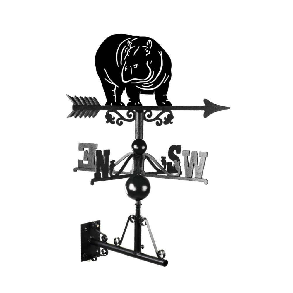Cast Iron & Steel Hippopotamus Weathervane On A White Background