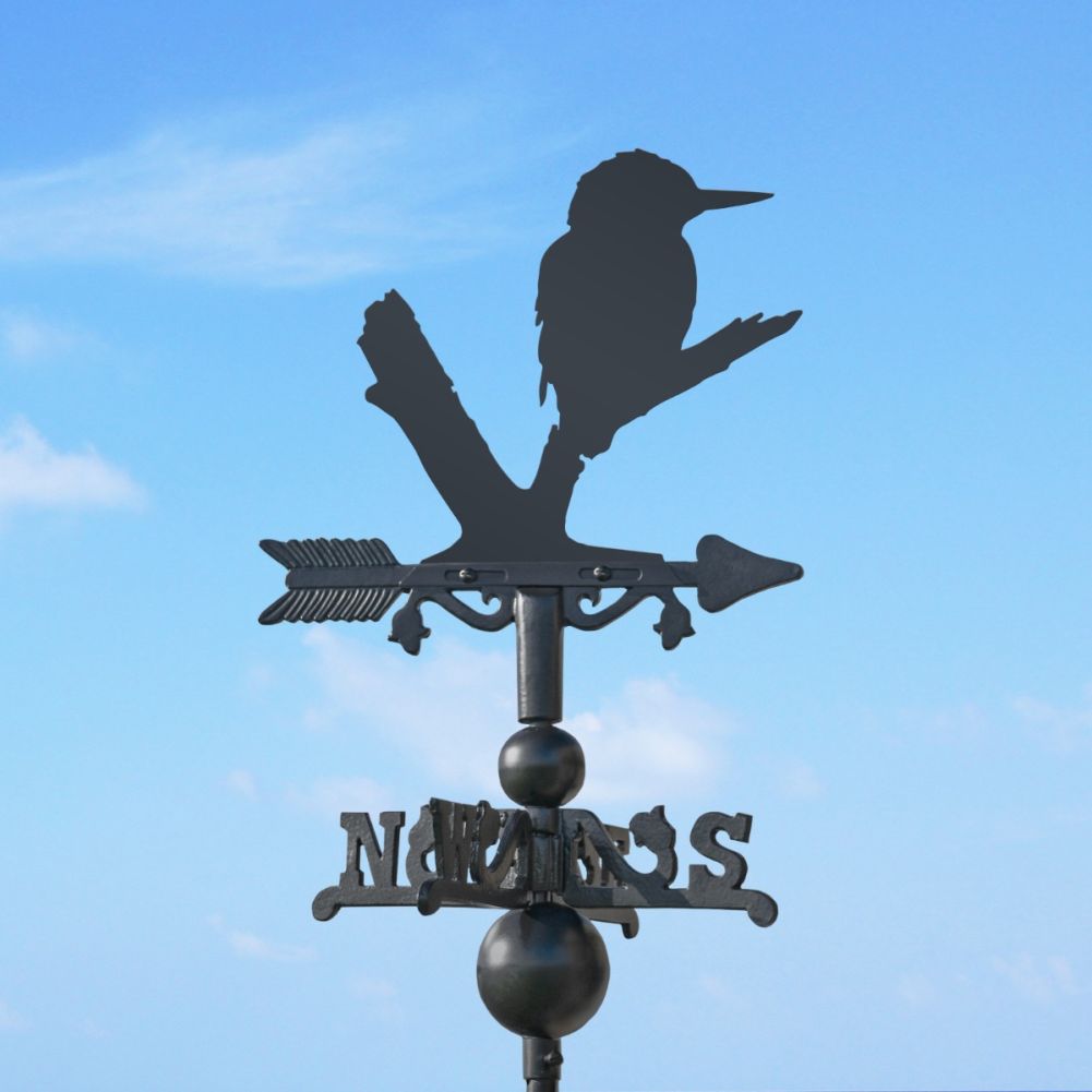 Cast Iron & Steel Kingfisher Miniature Weathervane In Front Of A Blue Sky