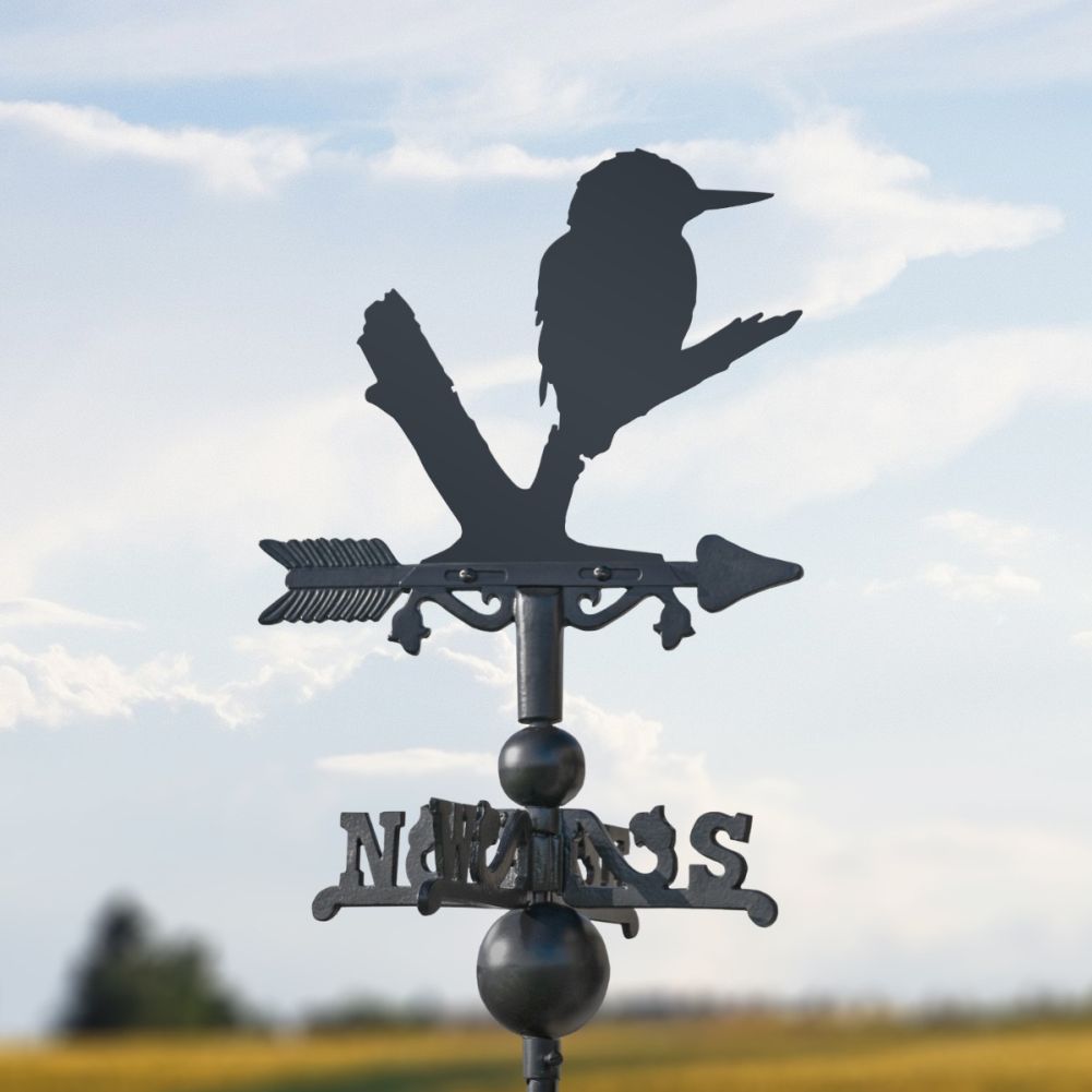 Cast Iron & Steel Kingfisher Miniature Weathervane In A Countryside Setting