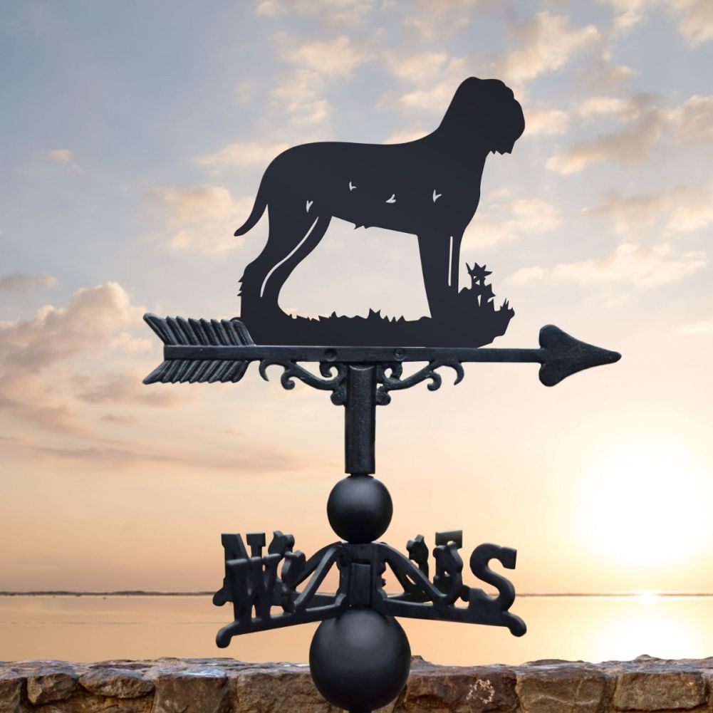 Cast Iron & Steel Lagotto Romagnolo Dog Weathervane in a sunset and sea background 
