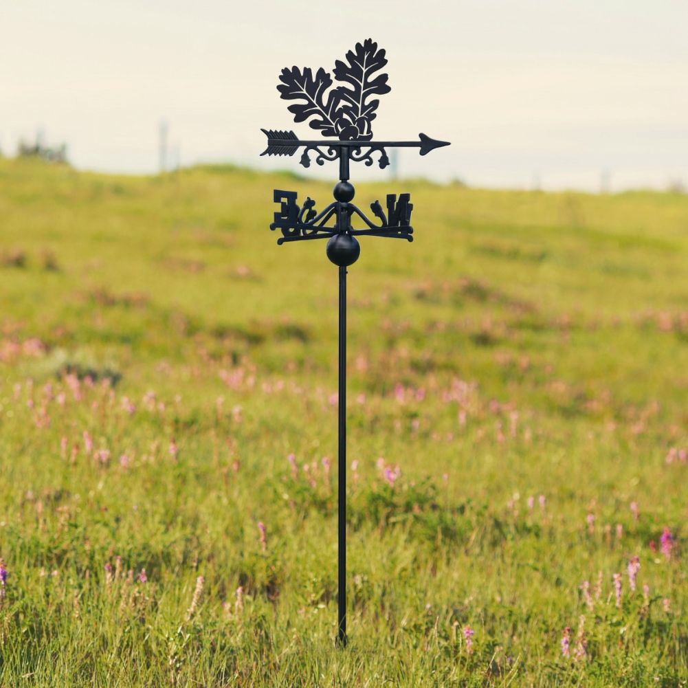 Cast Iron & Steel  Oak Leaves Free Standing Weathervane in a field