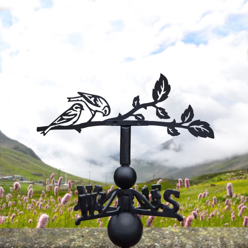 Cast Iron & Steel Pair of Siskin Birds Weathervane In Situ