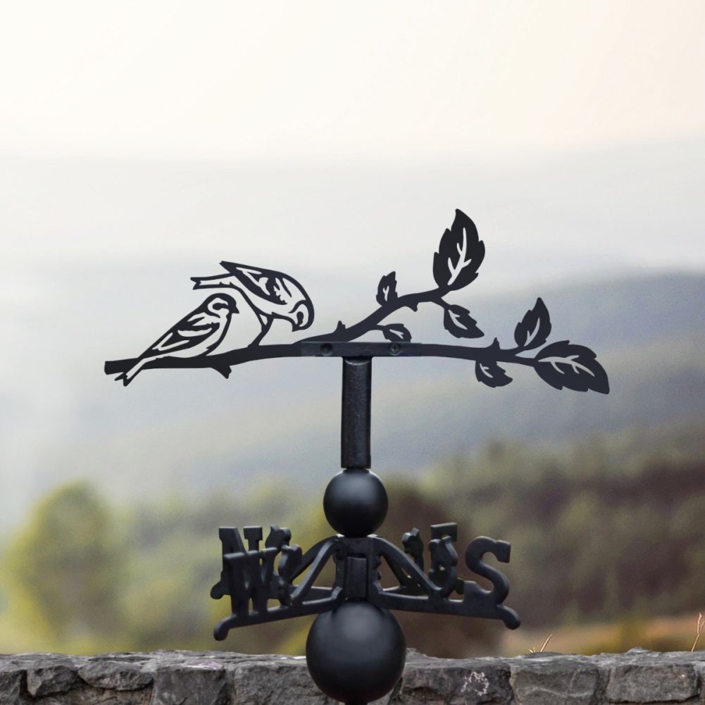 Cast Iron & Steel Pair of Siskin Birds Weathervane In A Cloudy Setting
