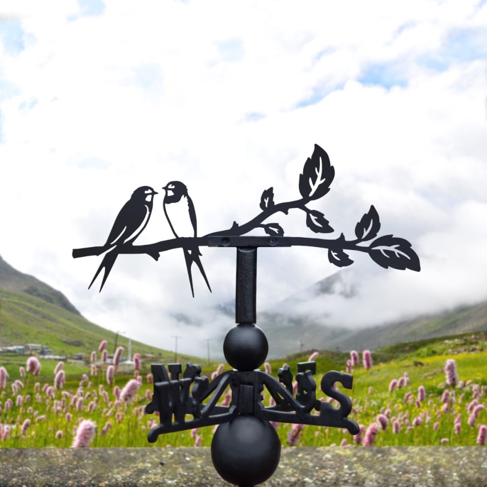 Cast Iron & Steel Pair of Swallows Weathervane In A Valley Setting