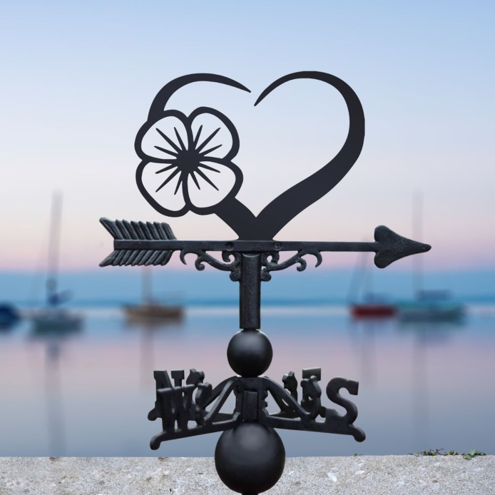 Cast Iron & Steel Poppy & Heart Weathervane in a Harbour Setting