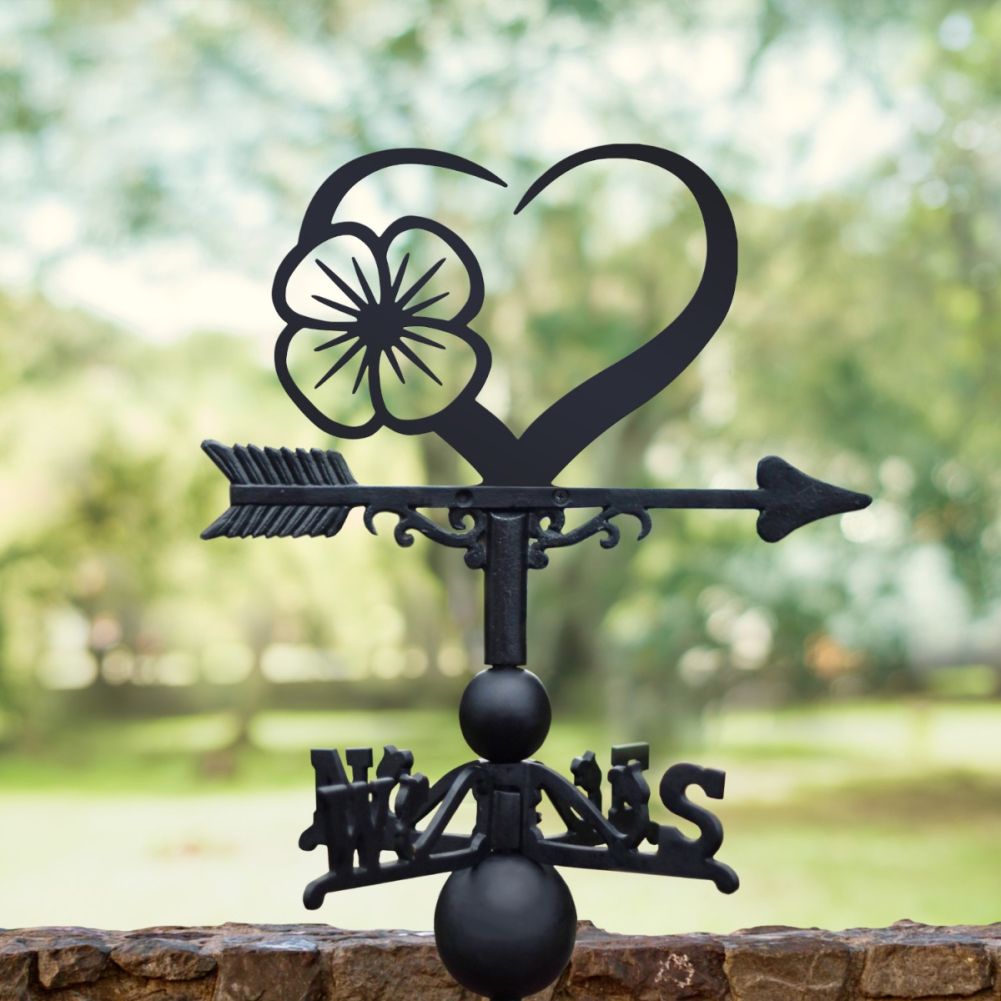 Cast Iron & Steel Poppy & Heart Weathervane in a Park