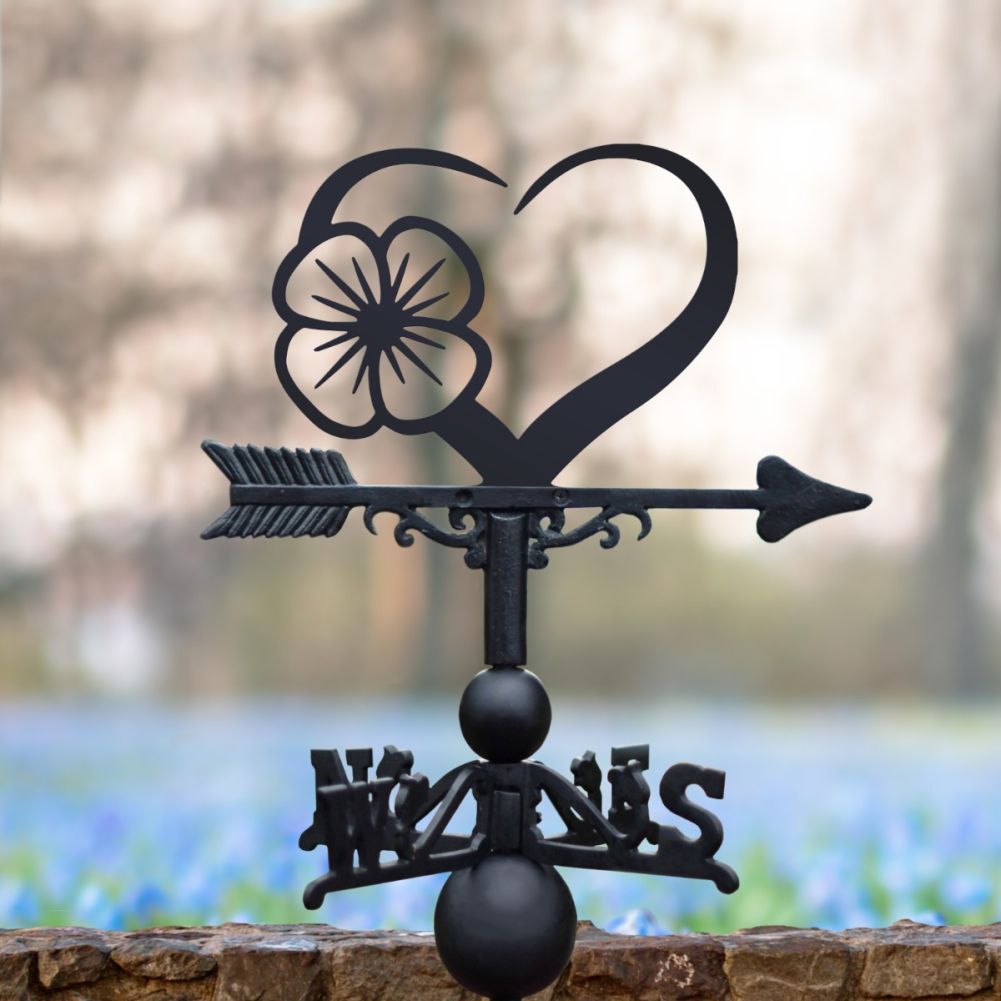 Cast Iron & Steel Poppy & Heart Weathervane in Situ