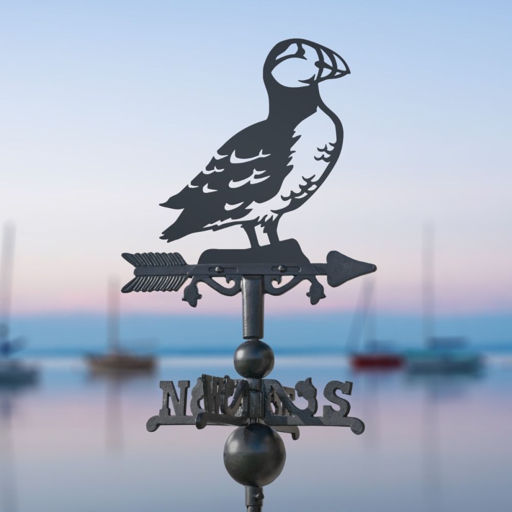 Cast Iron & Steel Puffin Miniature Weathervane In A Harbour Setting