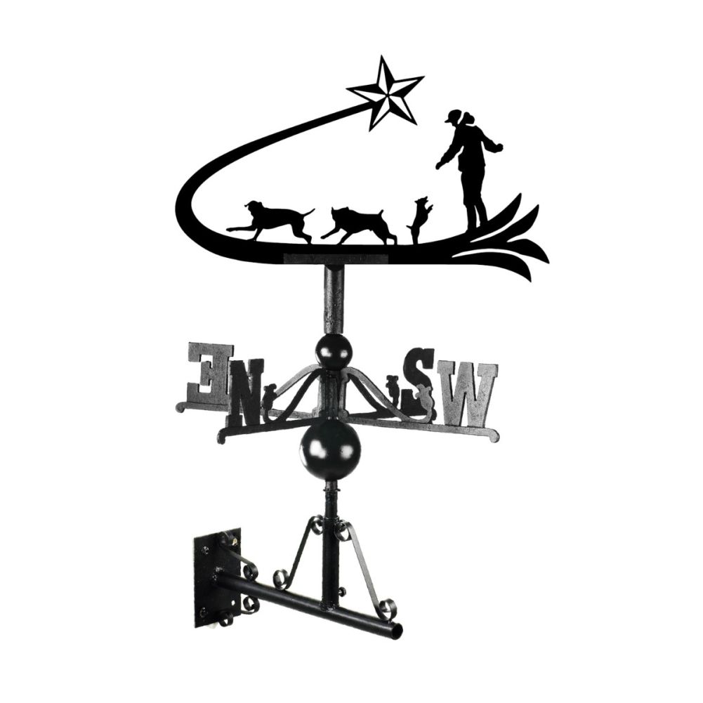 Full Cast Iron & Steel Shooting Star & Dogs Weathervane On A White Background