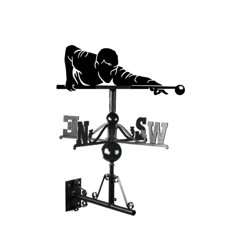 Cast Iron & Steel Snooker Weathervane on a White Background