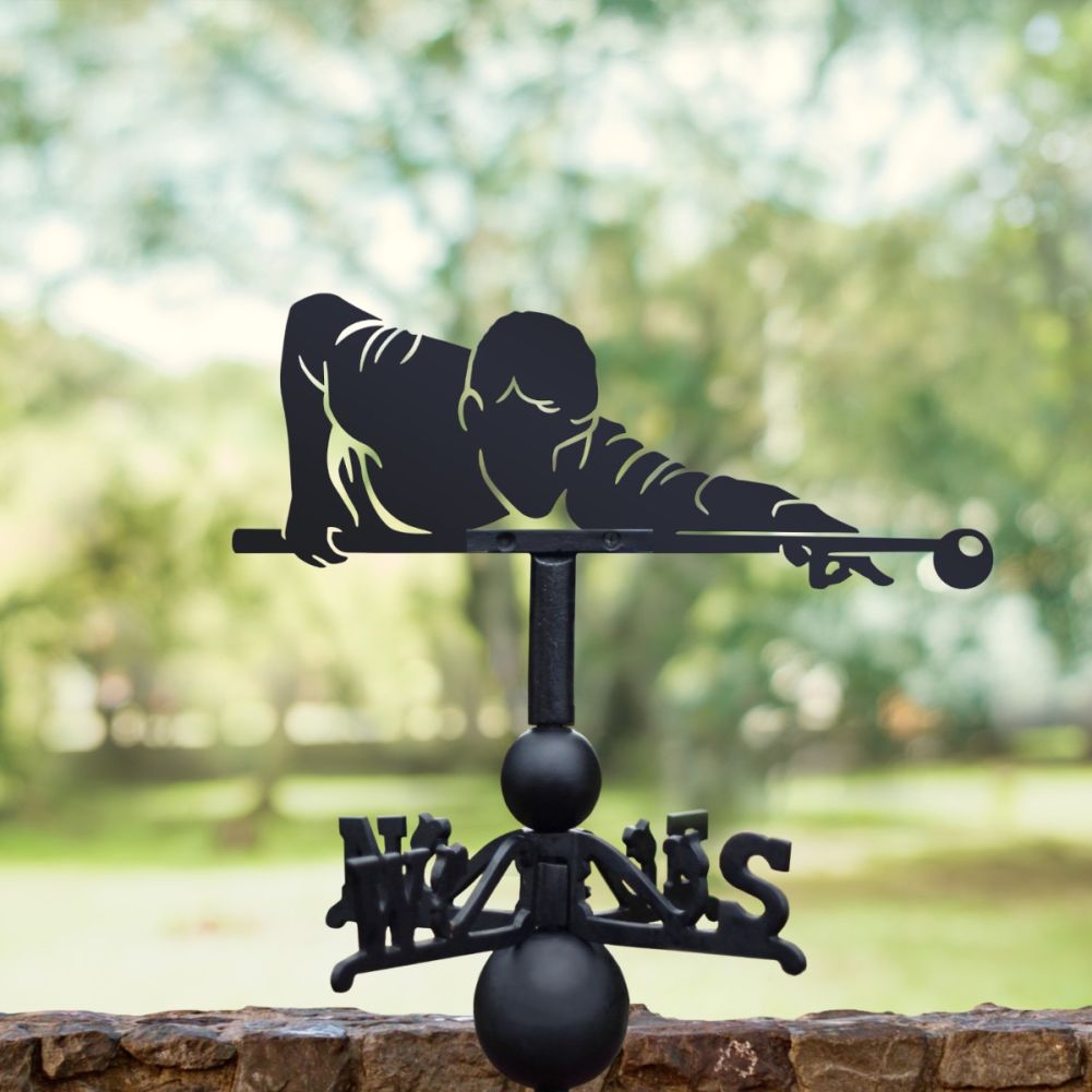 Cast Iron & Steel Snooker Weathervane in a Park Setting