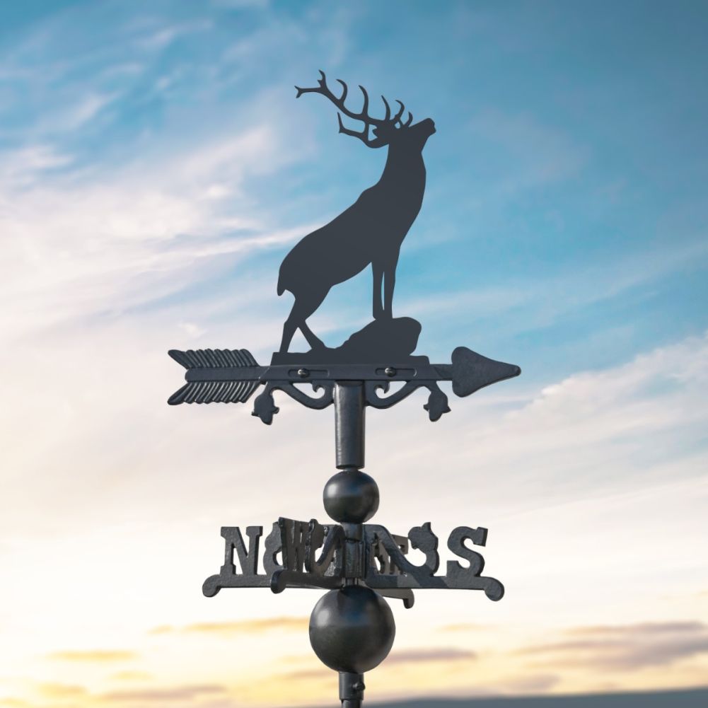 Cast Iron & Steel Stag Miniature Weathervane In A Sunrise Setting