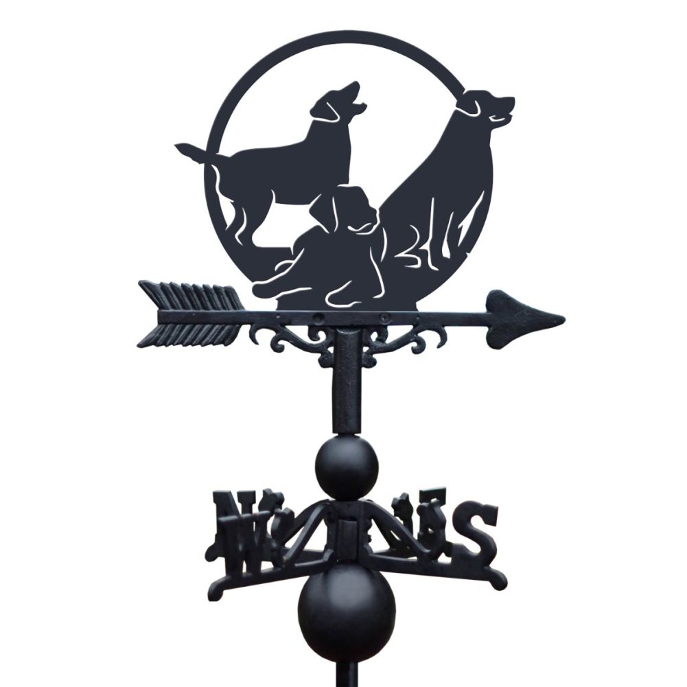 Close Up Of Cast Iron & Steel Three Labradors Weathervane Topper