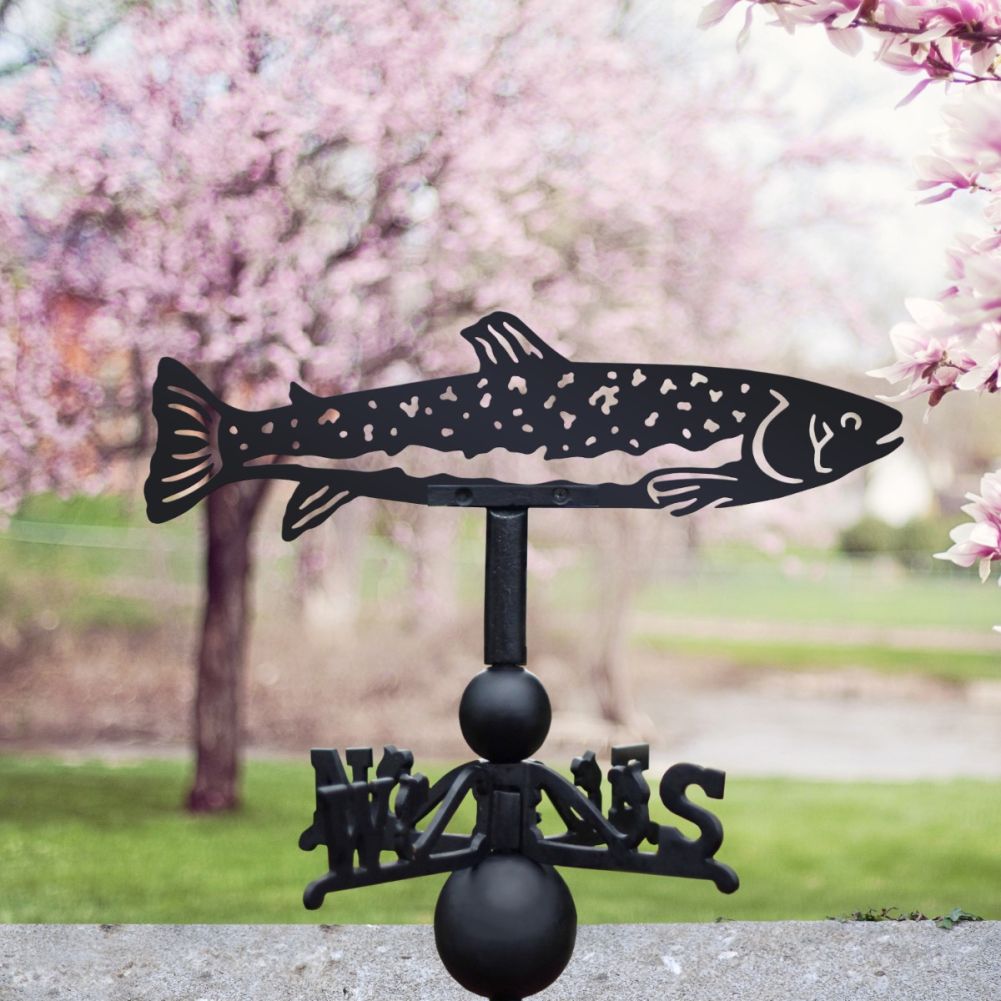 Cast Iron & Steel Trout Weathervane In A Blossom Setting