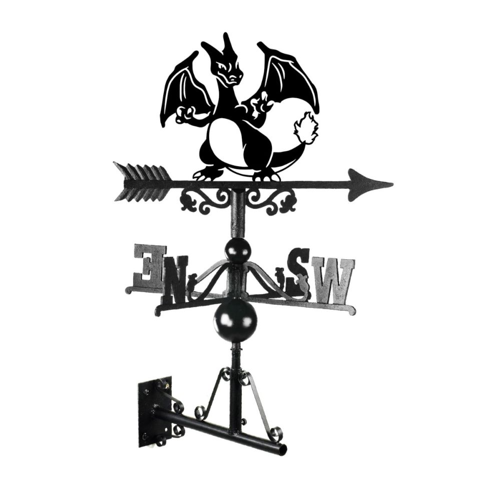 Cast Iron & Steel Ultimate Dragon Fire Monster Weathervane on a White Background