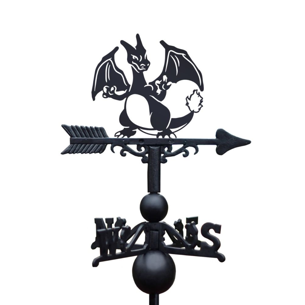 Close up of the Cast Iron & Steel Ultimate Dragon Fire Monster Weathervane Topper