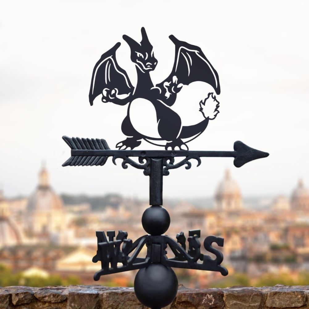 Cast Iron & Steel Ultimate Dragon Fire Monster Weathervane in Situ