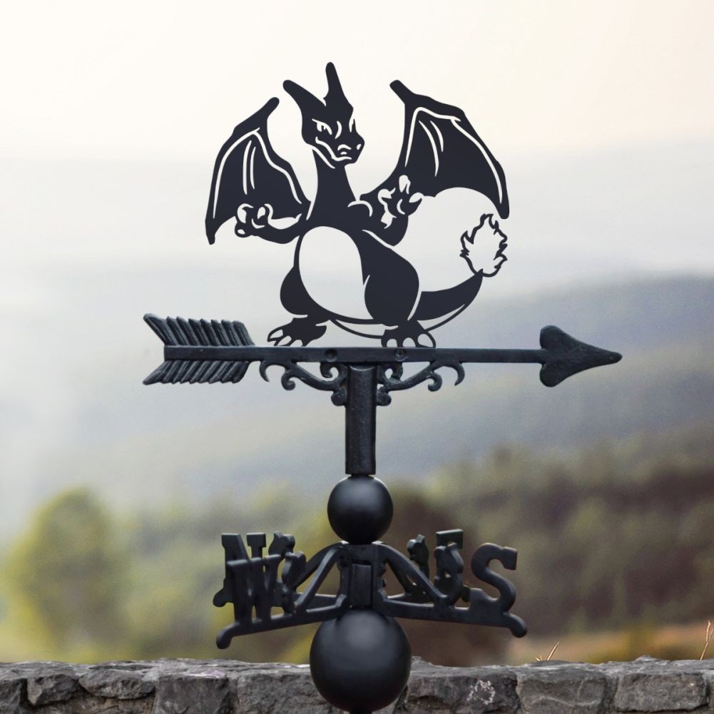 Cast Iron & Steel Ultimate Dragon Fire Monster Weathervane in a Cloudy Setting
