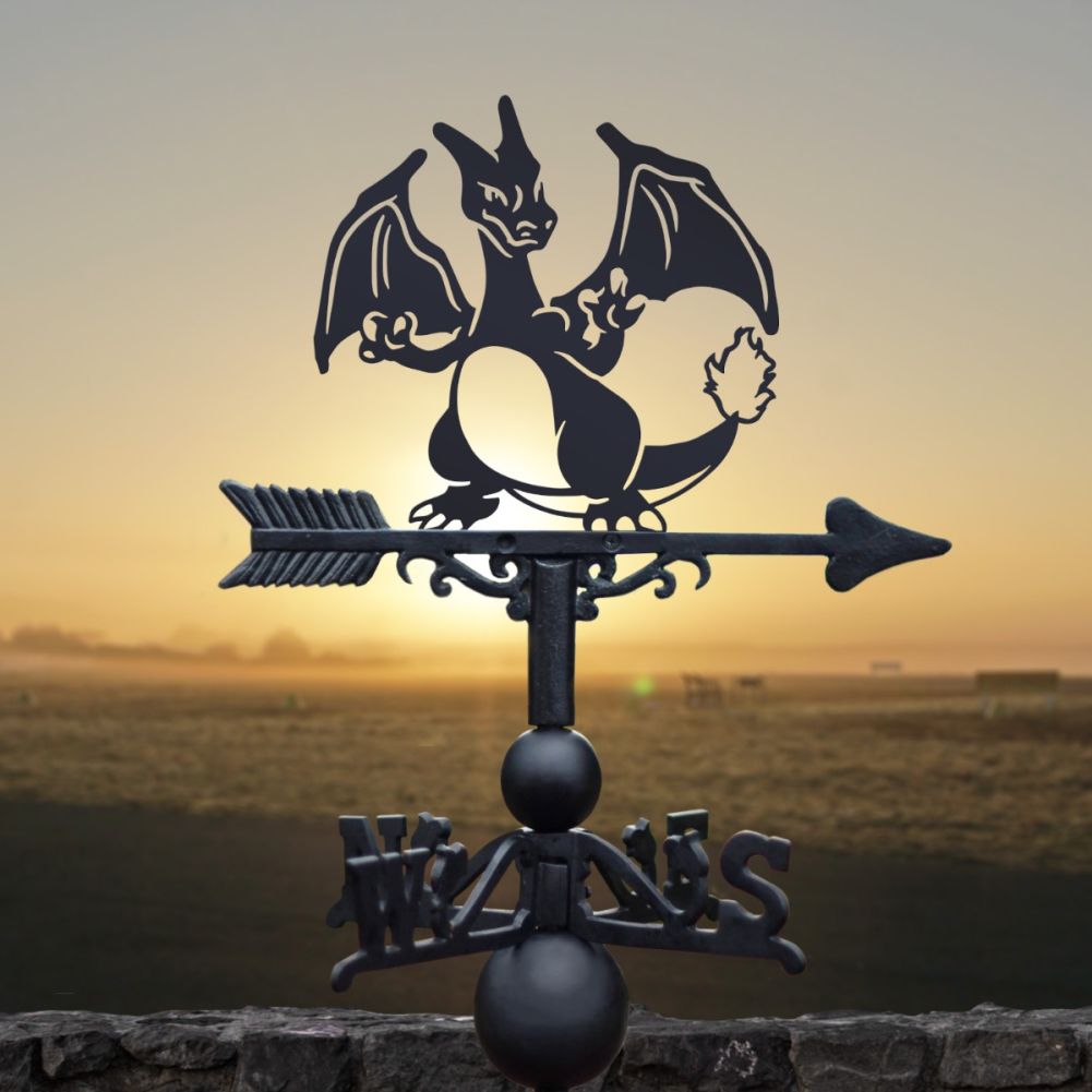Cast Iron & Steel Ultimate Dragon Fire Monster Weathervane in a Sunset Setting