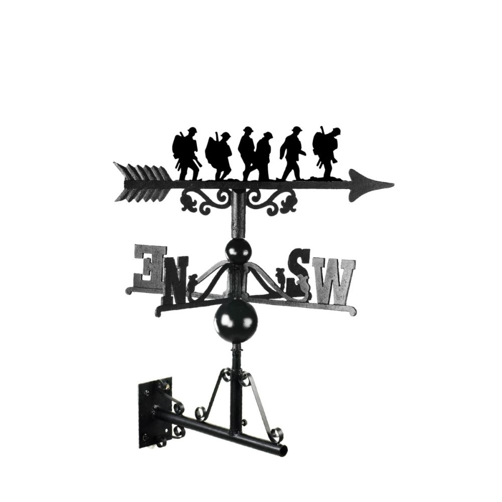 Cast Iron & Steel Walking Soldiers Weathervane on a White Background