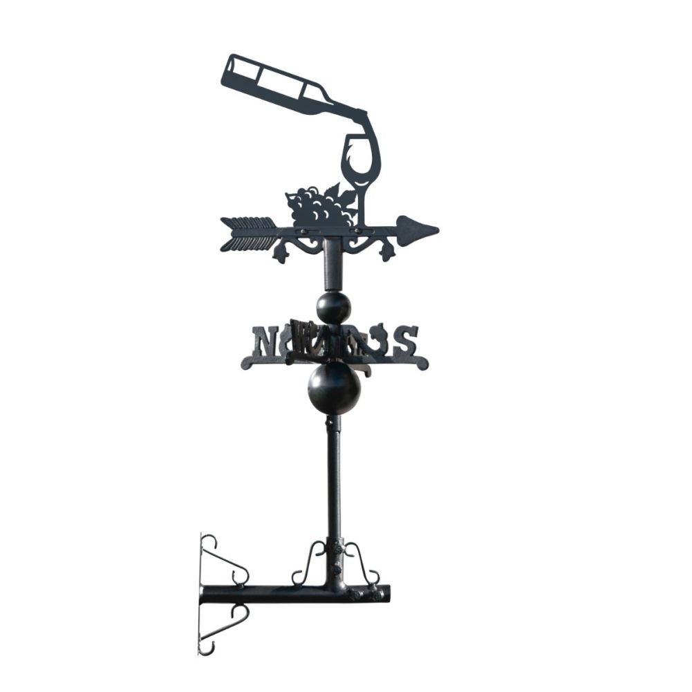 Cast Iron & Steel Wine Bottle & Glass Miniature Weathervane On A White Background