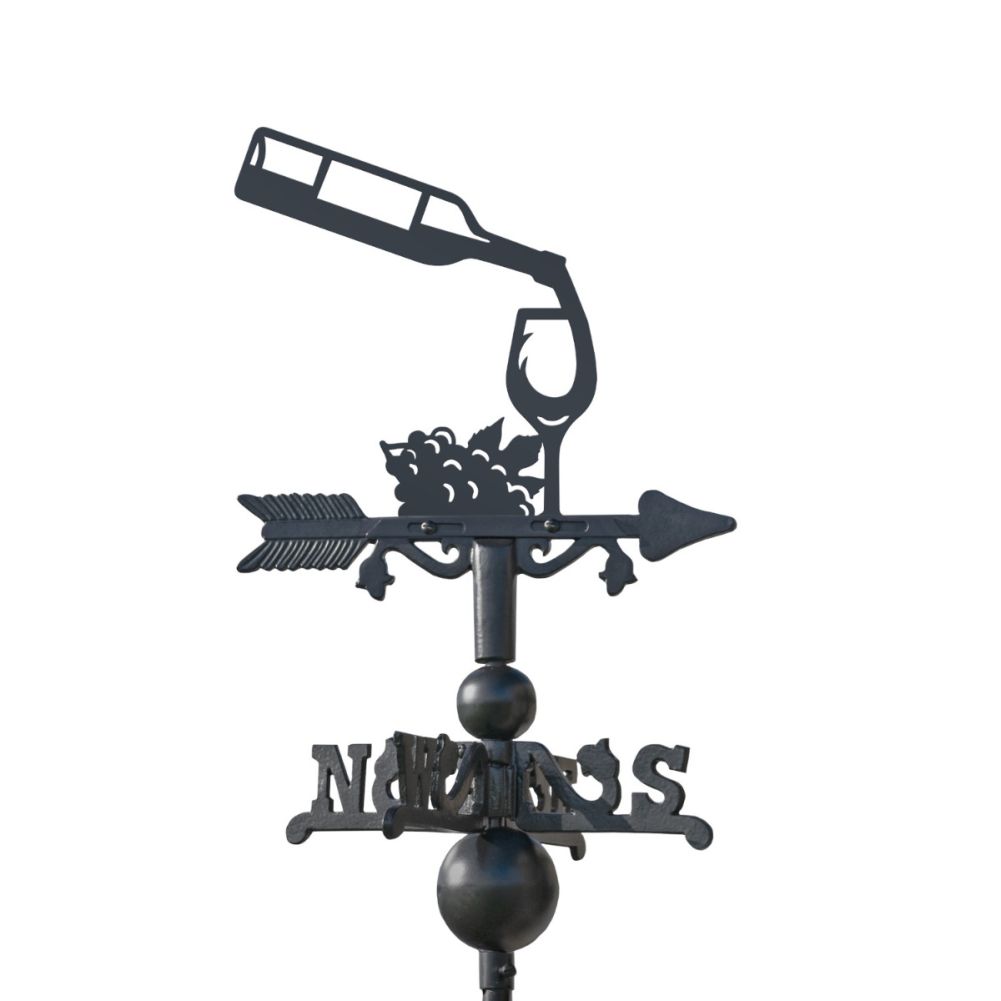 Close Up Of Cast Iron & Steel Wine Bottle & Glass Miniature Weathervane Topper